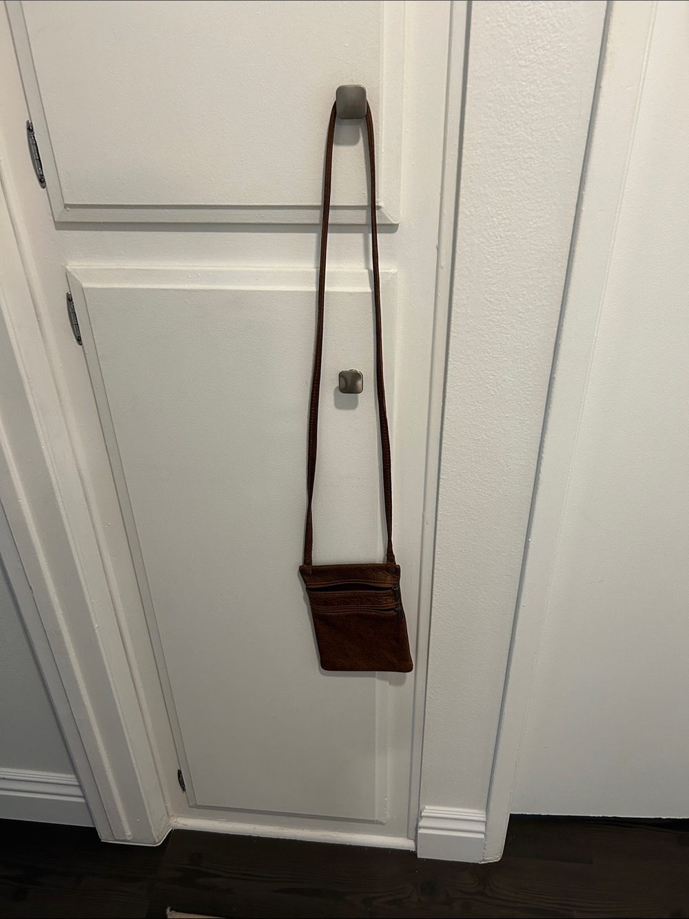Brown Leather Crossbody Neck Pouch